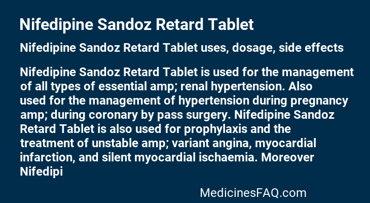 Nifedipine Sandoz Retard Tablet