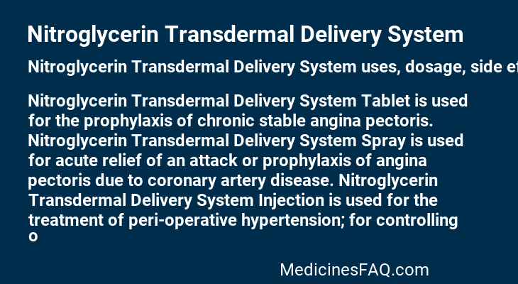 Nitroglycerin Transdermal Delivery System