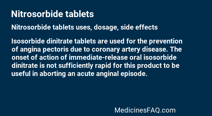 Nitrosorbide tablets