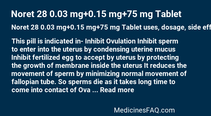 Noret 28 0.03 mg+0.15 mg+75 mg Tablet