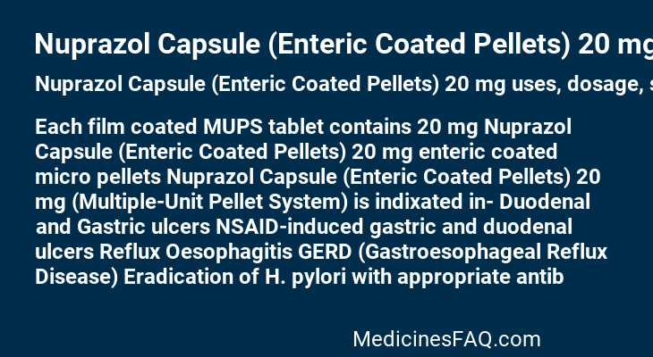 Nuprazol Capsule (Enteric Coated Pellets) 20 mg