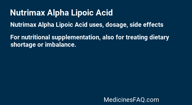 Nutrimax Alpha Lipoic Acid