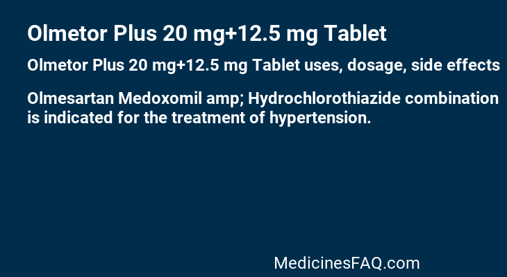 Olmetor Plus 20 mg+12.5 mg Tablet