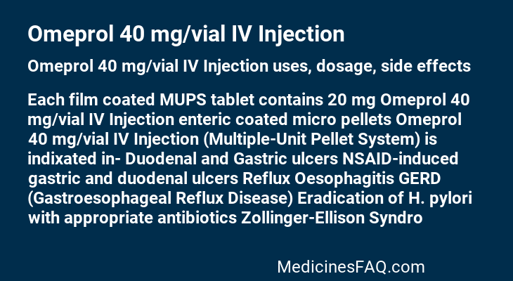 Omeprol 40 mg/vial IV Injection