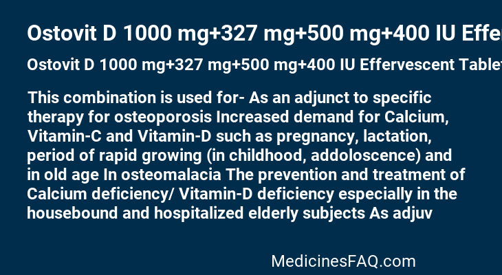 Ostovit D 1000 mg+327 mg+500 mg+400 IU Effervescent Tablet