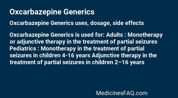 Oxcarbazepine Generics