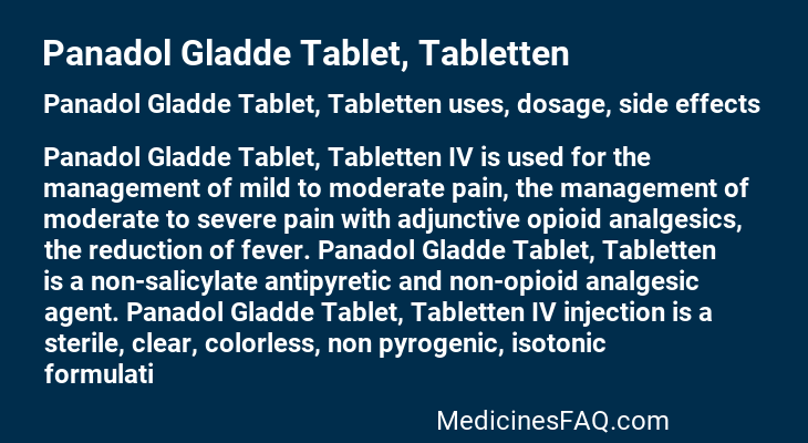 Panadol Gladde Tablet, Tabletten