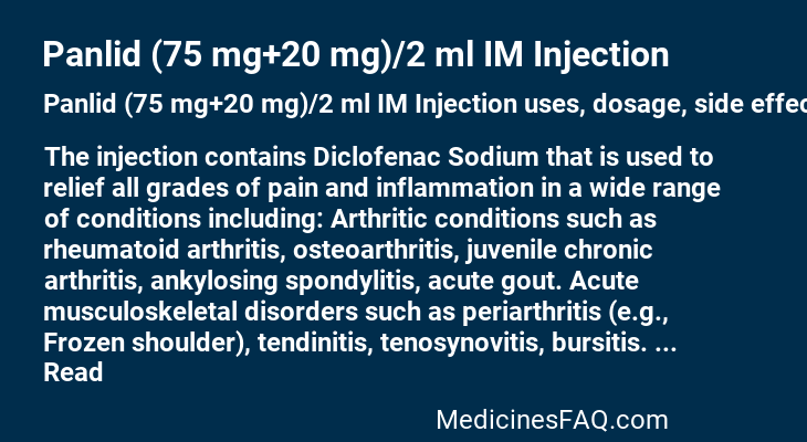 Panlid (75 mg+20 mg)/2 ml IM Injection