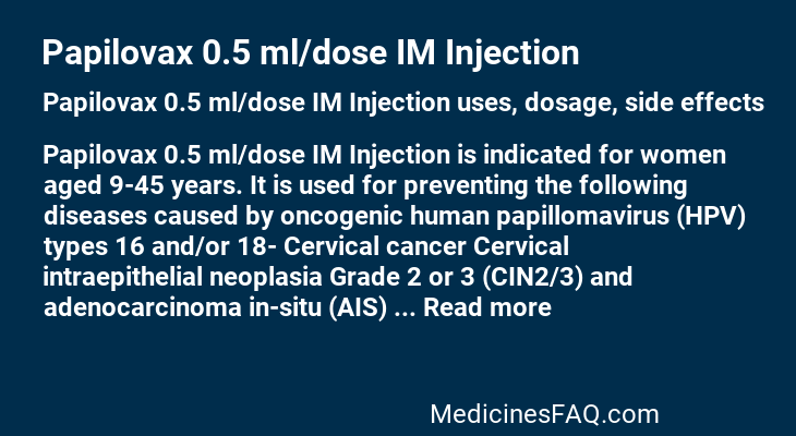 Papilovax 0.5 ml/dose IM Injection