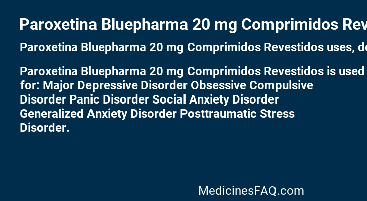 Paroxetina Bluepharma 20 mg Comprimidos Revestidos