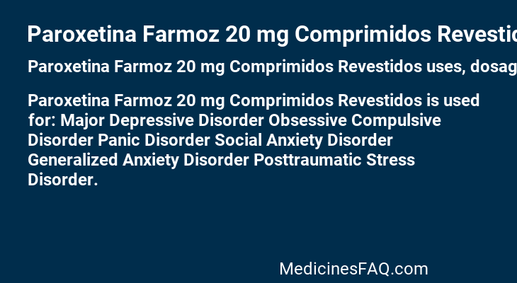 Paroxetina Farmoz 20 mg Comprimidos Revestidos