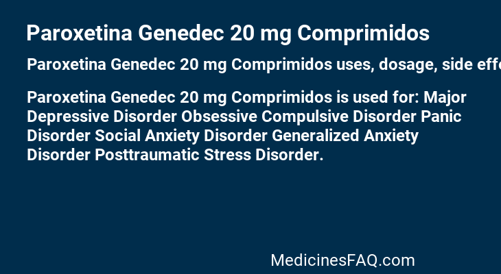 Paroxetina Genedec 20 mg Comprimidos