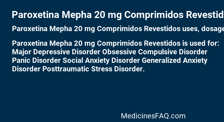 Paroxetina Mepha 20 mg Comprimidos Revestidos