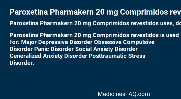 Paroxetina Pharmakern 20 mg Comprimidos revestidos