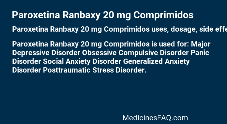 Paroxetina Ranbaxy 20 mg Comprimidos