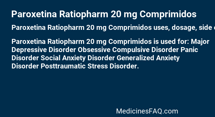 Paroxetina Ratiopharm 20 mg Comprimidos