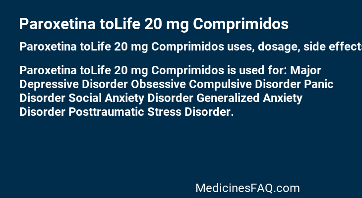 Paroxetina toLife 20 mg Comprimidos