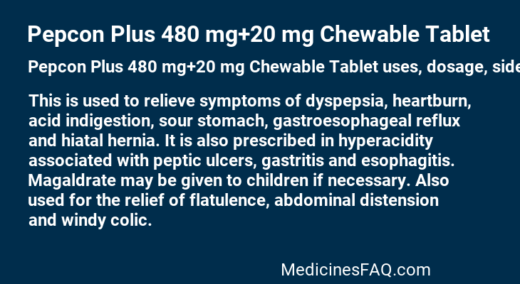 Pepcon Plus 480 mg+20 mg Chewable Tablet