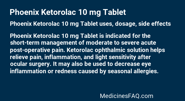 Phoenix Ketorolac 10 mg Tablet