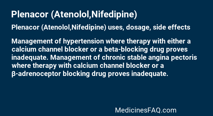 Plenacor (Atenolol,Nifedipine)