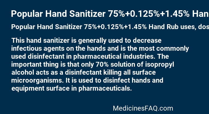 Popular Hand Sanitizer 75%+0.125%+1.45% Hand Rub