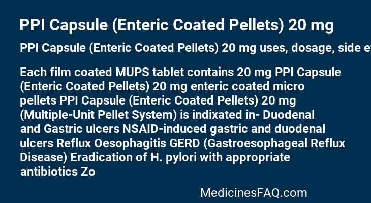 PPI Capsule (Enteric Coated Pellets) 20 mg