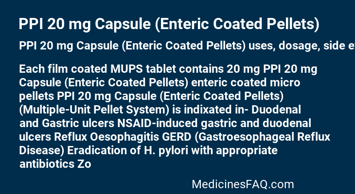 PPI 20 mg Capsule (Enteric Coated Pellets)