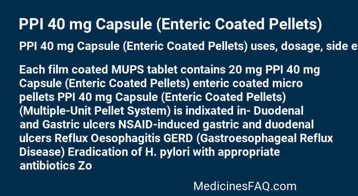 PPI 40 mg Capsule (Enteric Coated Pellets)