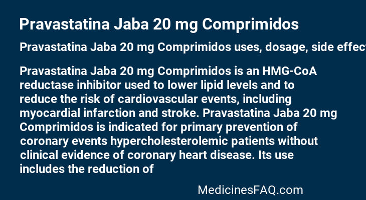 Pravastatina Jaba 20 mg Comprimidos