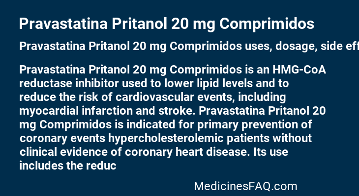 Pravastatina Pritanol 20 mg Comprimidos