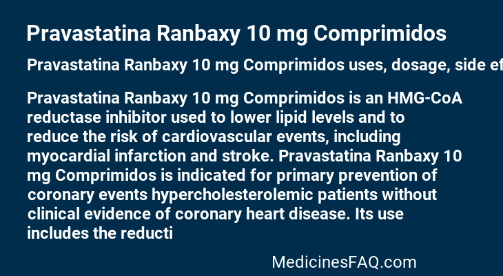 Pravastatina Ranbaxy 10 mg Comprimidos