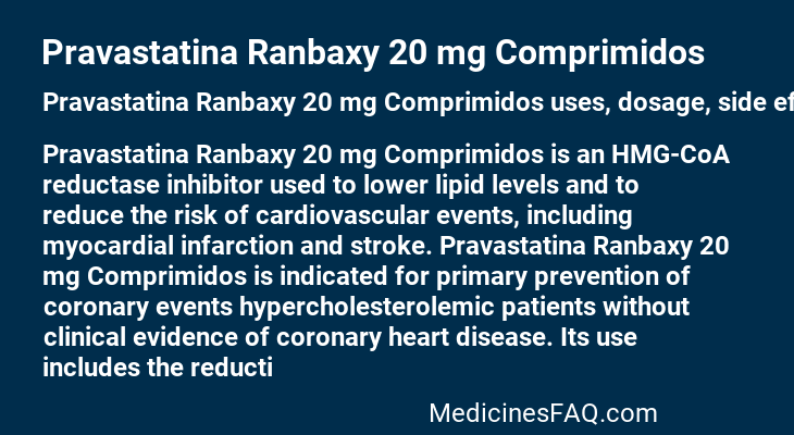 Pravastatina Ranbaxy 20 mg Comprimidos