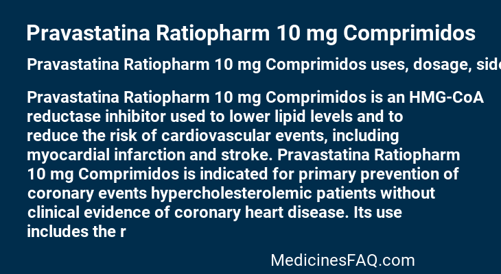 Pravastatina Ratiopharm 10 mg Comprimidos