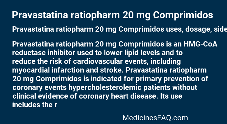Pravastatina ratiopharm 20 mg Comprimidos