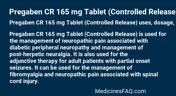 Pregaben CR 165 mg Tablet (Controlled Release)