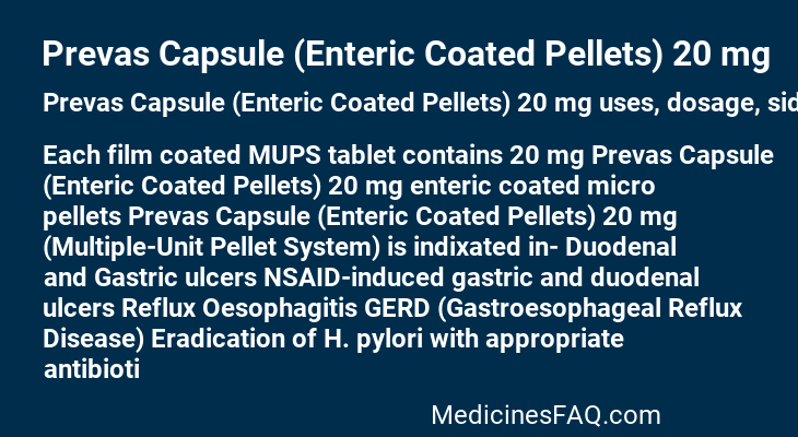 Prevas Capsule (Enteric Coated Pellets) 20 mg