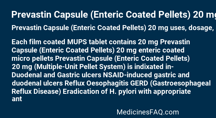 Prevastin Capsule (Enteric Coated Pellets) 20 mg