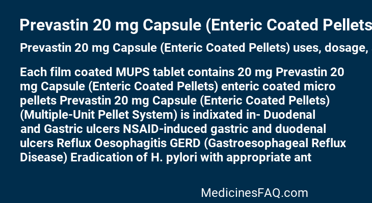 Prevastin 20 mg Capsule (Enteric Coated Pellets)