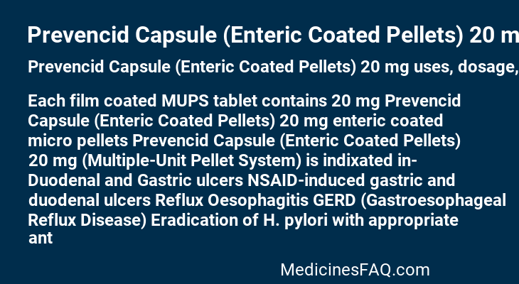 Prevencid Capsule (Enteric Coated Pellets) 20 mg