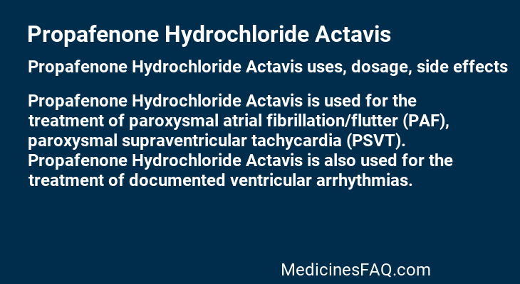 Propafenone Hydrochloride Actavis