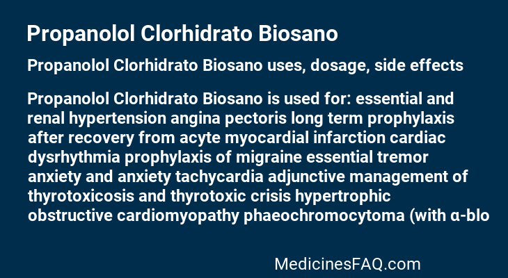 Propanolol Clorhidrato Biosano