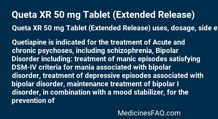 Queta XR 50 mg Tablet (Extended Release)