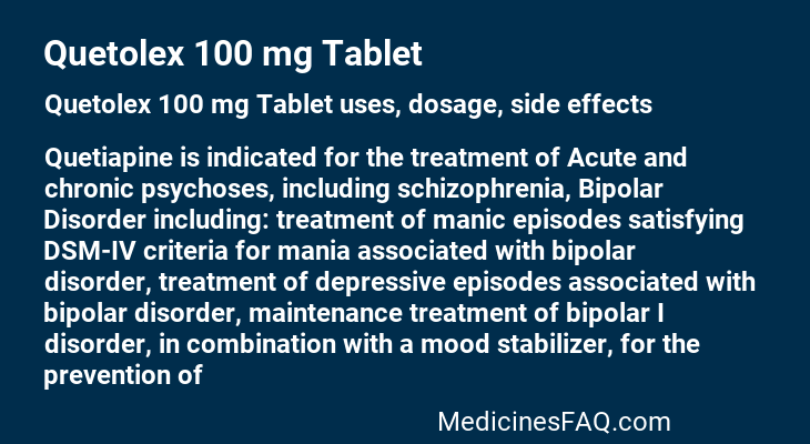 Quetolex 100 mg Tablet