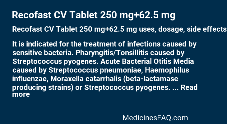 Recofast CV Tablet 250 mg+62.5 mg