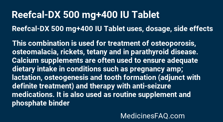 Reefcal-DX 500 mg+400 IU Tablet