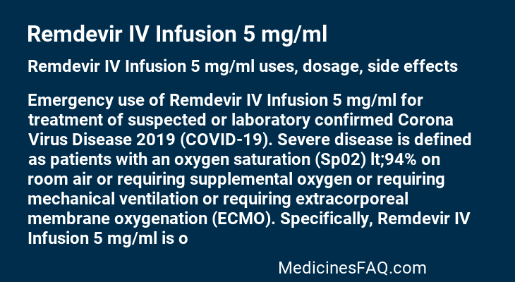 Remdevir IV Infusion 5 mg/ml