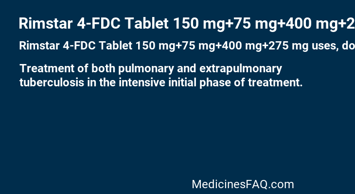 Rimstar 4-FDC Tablet 150 mg+75 mg+400 mg+275 mg