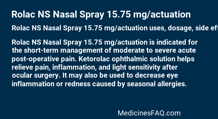 Rolac NS Nasal Spray 15.75 mg/actuation