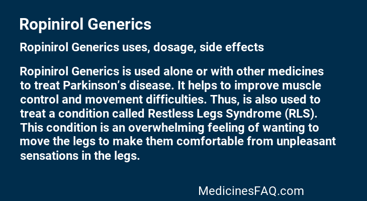 Ropinirol Generics