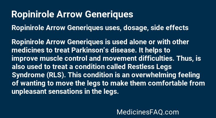 Ropinirole Arrow Generiques